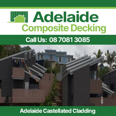 Residential castellated wall cladding showing textured brown vertical planks in Adelaide
